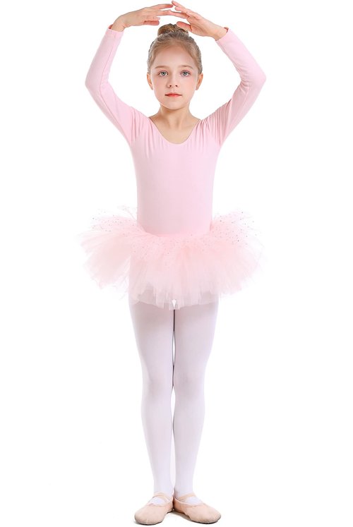danswan Toddler Girls Long Sleeve Ballet Tutu Leotards with Glitter Skirt Dance Ballerina Outfit (2-3T, Ballet Pink)