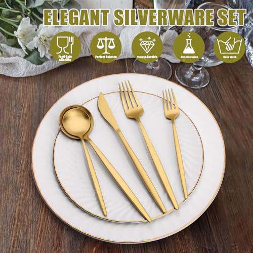 Terlulu 40 Piece Gold Silverware Set for 8 - Modern Flatware for Home & Restaurant