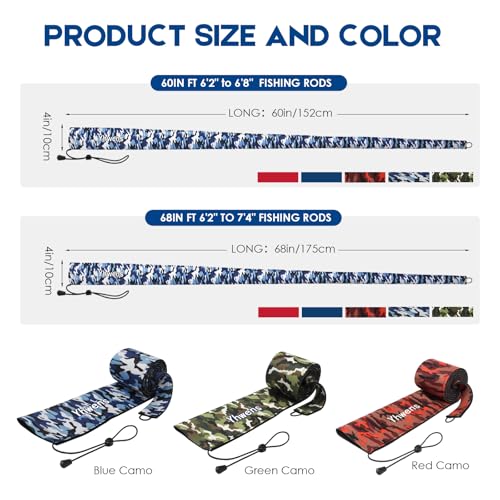 Yhwens 68" Neoprene Fishing Rod Sleeve—Blue Camo, 2-Pack, Rod Covers