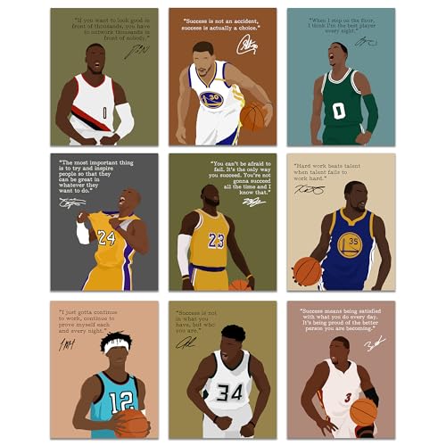 9-Pack Basketball Motivational Posters Set - Unframed 11x14 inch Sports Wall Art for Fans and Athletes