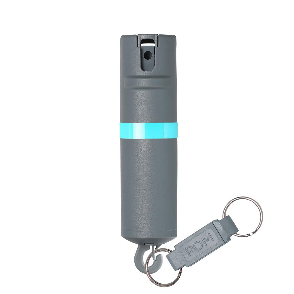 POM Pepper Spray Flip Top Snap Hook - Maximum Strength OC Spray Self Defense - Tactical Compact & Safe Design - Quick Key Release - 25 Bursts & 10 ft Range - (Group) (Black Pink, One Pack)