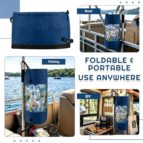 Gersoniel Navy Blue Collapsible Mesh Boat Trash Bag Garbage Can for Outdoor Activities