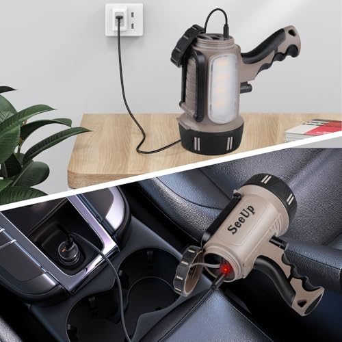 Rechargeable Spotlight Flashlight, Super Bright Waterproof Handheld Spot Light 6 Models with Foldable Stand for Outdoor Boating Camping Fishing Hunting