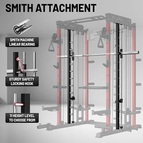 Smith Machine for Home Gym - M12 Power Cage with Cable Crossover System - Red