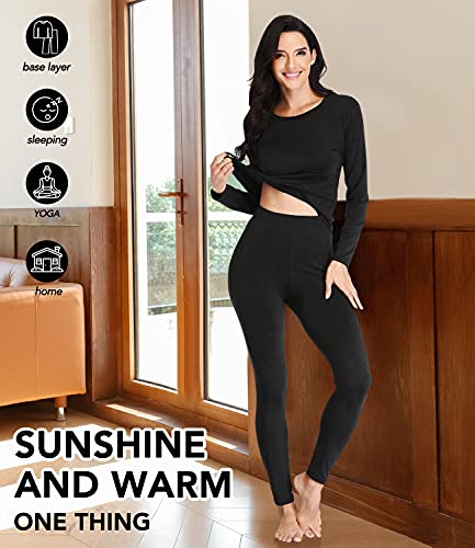 JZCreater Thermal Women's Long Johns Base Layer Set - Medium Black