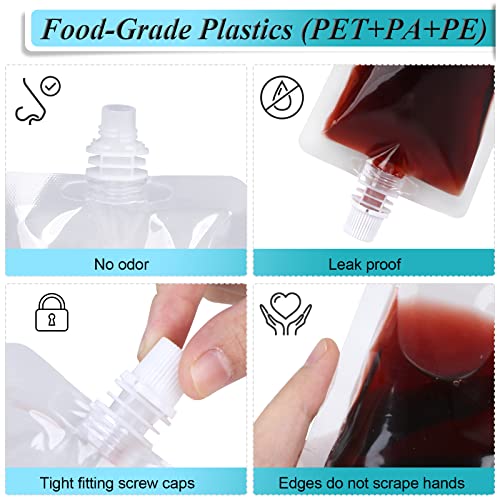 24 Pack Reusable Plastic Flasks - 8 Oz Leak-Proof Drink Pouches