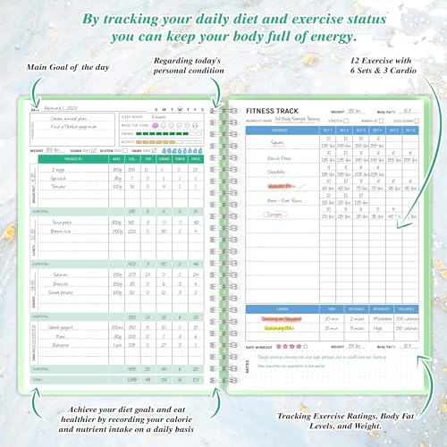 Wellness Planner & Fitness Log - A5 Daily Health Journal, Green
