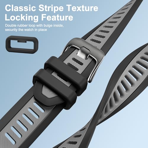 20mm Silicone Sport Watch Band - Breathable Quick Release - Black/Dark Grey