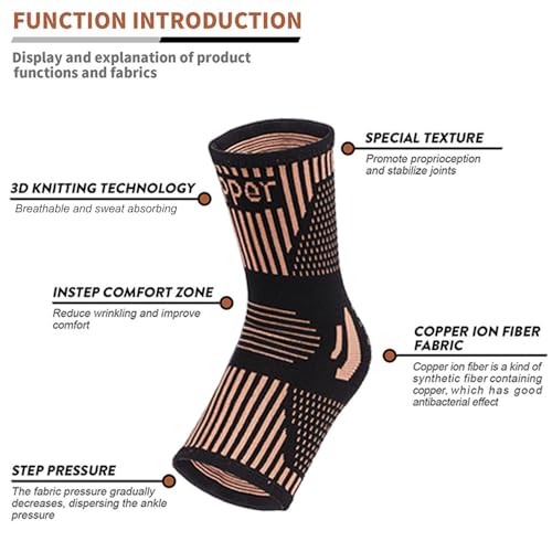 Copper Ankle Brace - X-Large Copper-Black Compression Sleeve Pair for Pain Relief and Recovery