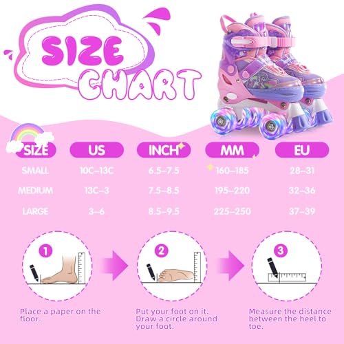 METROLLER Girls Purple Adjustable Roller Skates with Light-Up Wheels, Size 10C-13C US