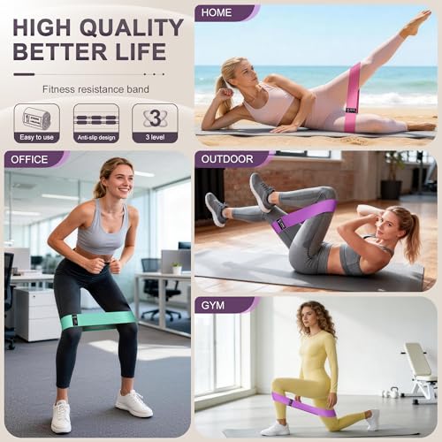 3-Level Fabric Resistance Bands for Workout - Non-Slip Booty Bands - Pink