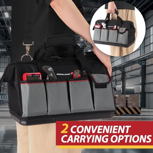 IRONLAND Tool Bag Organizer 16.5 Inch for men, Waterproof Heavy Duty ToolBag Organizer Storage, Tool box Organization, Soft Handle Large Zipper Carrying Toolbox, Dad Men Mechanic Birthday Gift