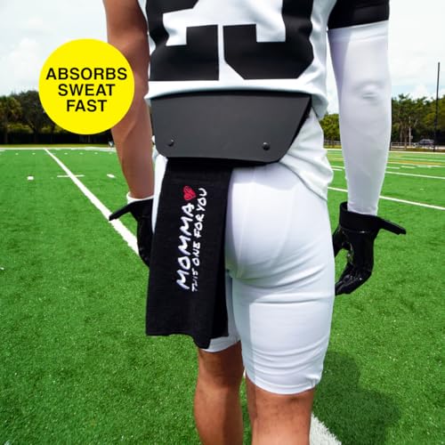 Football Towel - Cotton Quarterback Towel with Hook & Loop Closure - Momma Black