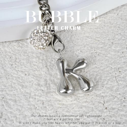 LUHOHI Silver Bubble Letter K Charm for Tumblers & Accessories - Personalized Pendant