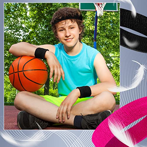 6 Pcs Sweatband Set - Sports Headbands & Wristbands - Rose Pink + Black