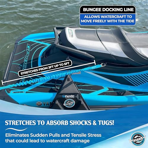 WAVESRX DockingPal Blue Flat Bungee Dock Lines for Boats & PWC - 3ft