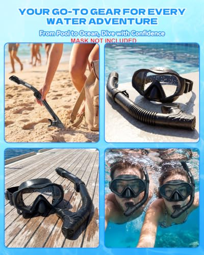 Dry Snorkel for Adults with Adjustable Mask Clip - Black