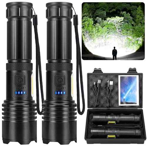 Rechargeable Flashlights High Lumens, 99000 LM Super Bright Flashlight with 7 Modes, Adjustable Powerful Flash Light with COB Light, Waterproof Handheld Flashlight for Home Camping Hunting