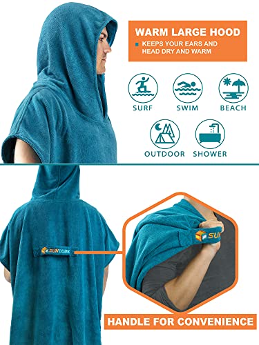 Surf Poncho Changing Robe with Hood - Sea Blue Microfiber Towel