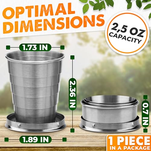 Collapsible Travel Cup with Lid - 75ml Stainless Steel Shot Glass - 1 Pcs