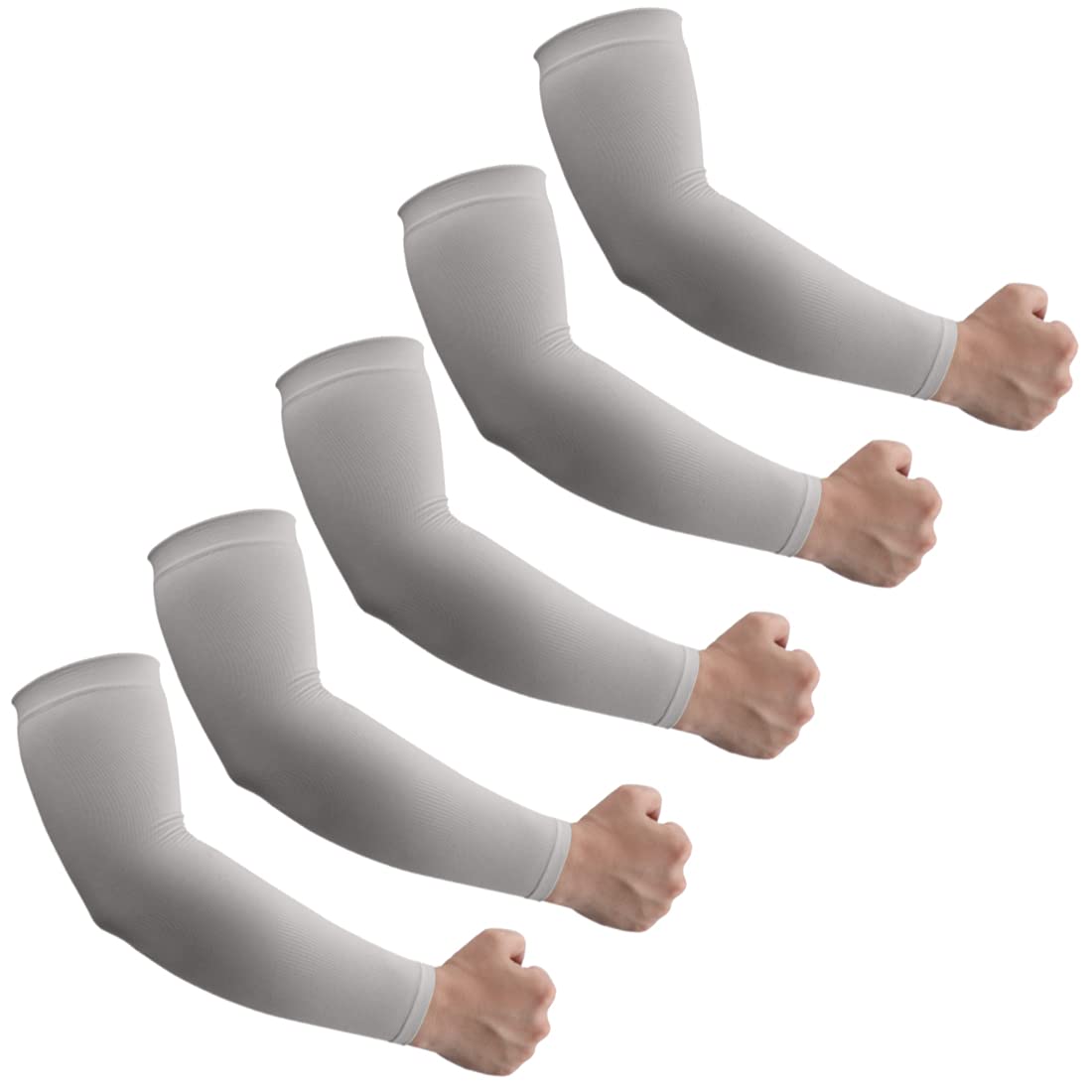 HEGCOIIE 5 Pairs Arm Sleeves for Men & Women, UPF 50+ Sun Protection Sleeves, Cooling UV Sport Arm Sleeves for Running,Golf, Cycling,Baseball (Gray)