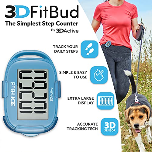 3D Pedometer Step Counter with Clip & Lanyard - Light Blue