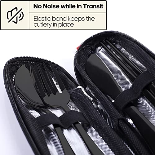 Travel Utensils Set with Case - Stainless Steel Cutlery - Black