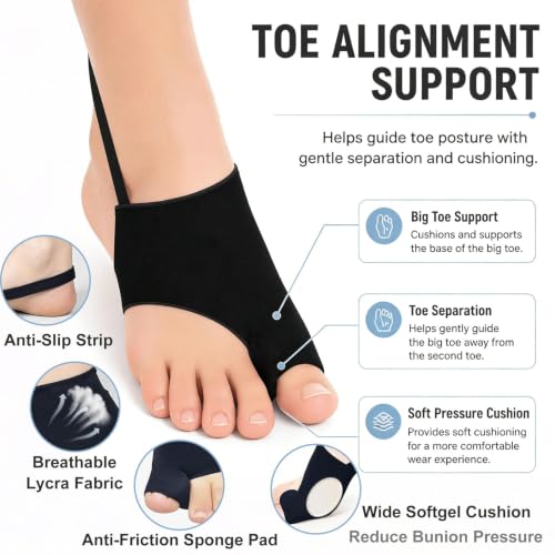 Black Bunion Corrector for Men & Women with Anti-Slip Strap - 2 Pack