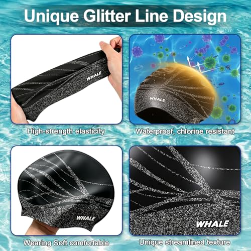Whale Extra Large Black Swim Cap for Long Hair, Afro & Extensions – Waterproof & Comfortable