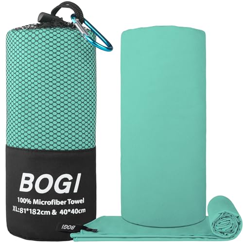BOGI Microfiber Travel Sports Towel XL Mint 72x32 + 16x16 Inches Quick Dry