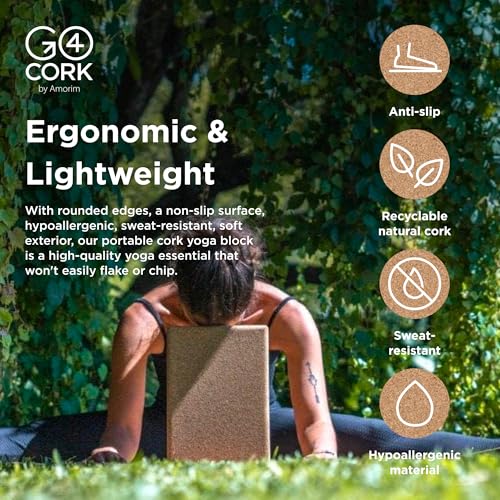 Cork Yoga Block - Slim 8 x 12 x 2 Inch - Non-Slip & Eco-Friendly