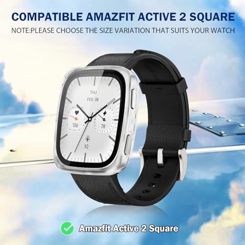 Riwoauoo 2 Pack Square Screen Protector Case for Amazfit Active 2 - Clear + Clear, 44x37mm