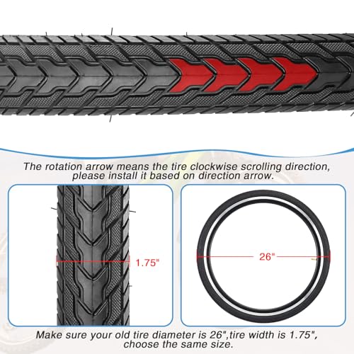 BALINGE 26x1.75 Bicycle Tire Replacement Kit with Tubes & Levers - 1/2 Pack, Black/White Wall, Model 26x1.75 / BK-2