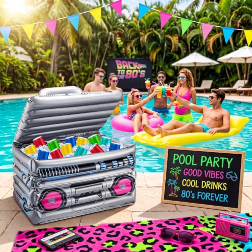 Cunhill 2 Pack Inflatable Retro Boom Box Beverage Coolers for 80s & 90s Parties
