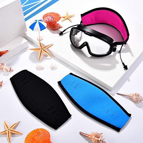 Neoprene Snorkel Mask Strap Cover - 3 Pcs Set in Rose Red, Black, Blue