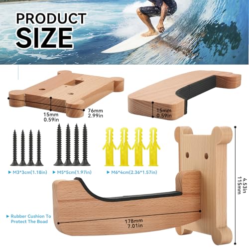 Beech Wood Surfboard Wall Mount Rack - Vertical Storage for Longboards & Shortboards