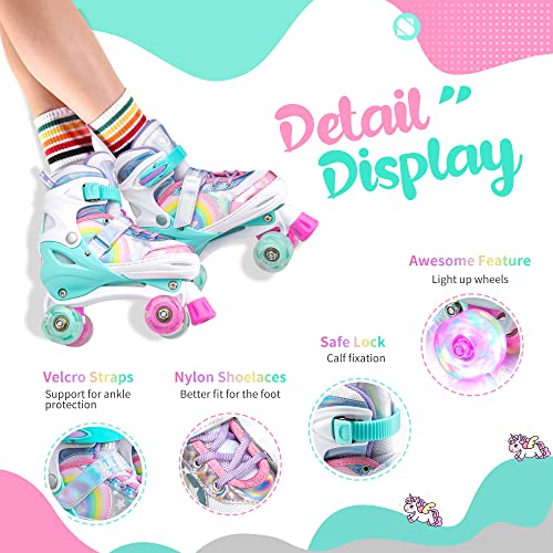 Adjustable Rainbow Unicorn Roller Skates for Kids 3-12