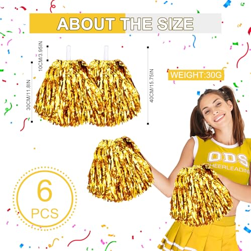 Gold Cheerleading Pom Poms - 6 Pack with Plastic Handles