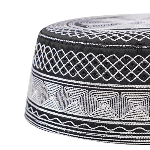 Muslim Prayer Kufi Hat - One Size White with Chain Embroidery