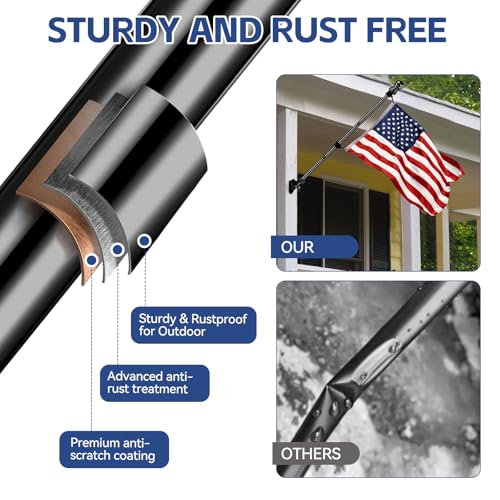 American Flag with Pole Kit 3x5 ft – 5ft Heavy-Duty Stainless/Aluminum Flagpole, No-Tangle Bracket