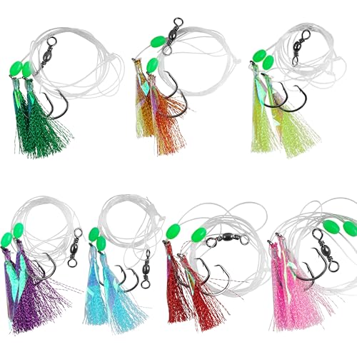 FUSIGO 5-Pack Saltwater Fishing Bait Rigs with Glow-in-Dark Fish Skin & Monofilament Leader