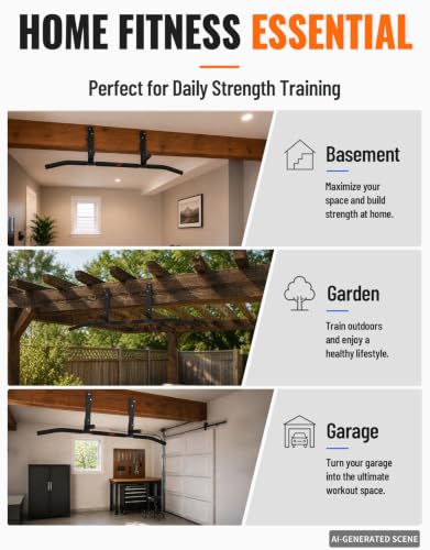 Joist Mount Pull Up Bar - Heavy Duty Steel, Max 440lbs, Standard Grip