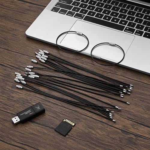 7.8 Inch Nylon Coated Stainless Steel Keychain Cable - Black, Pack of 20