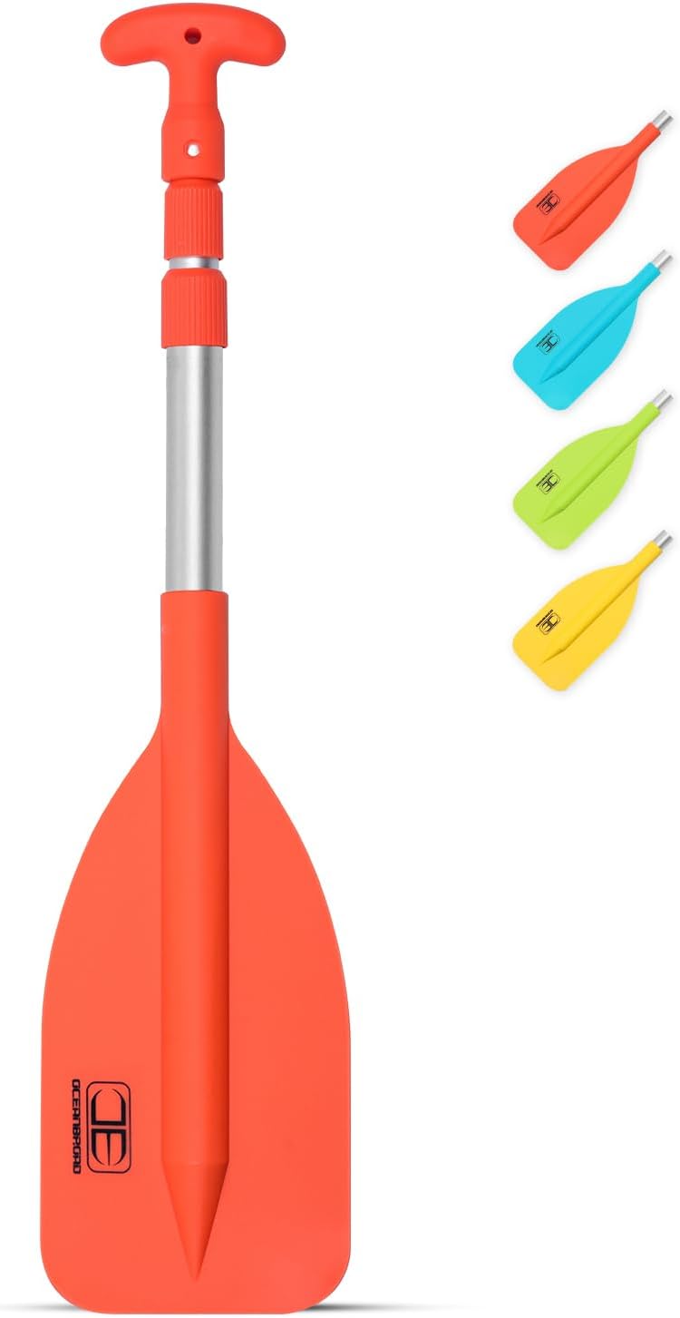 OCEANBROAD Telescoping Emergency Paddle - Adjustable 21'' to 42'' or 26'' to 54'' Aluminum Shaft for Kayaking & Canoeing