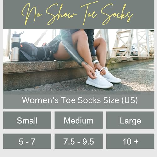 Soxsense Women’s No-Show Toe Socks Medium White - 4 Pairs, Premium Cotton
