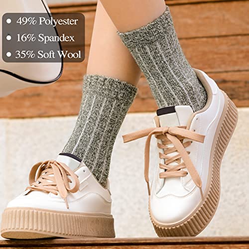Women's Wool Crew Socks - Warm Winter Hiking Boot Socks, 5 Pairs Stripes