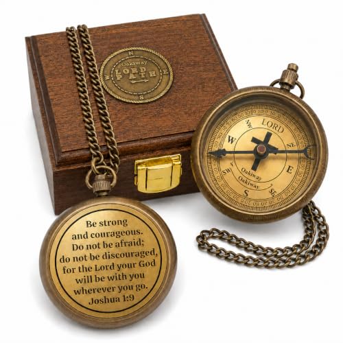 Lord's Path Compass - Antique Bronze with Joshua 1:9 - Christian Gift