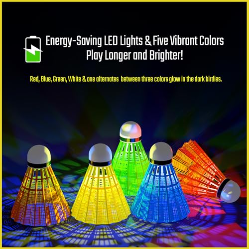 Glow in The Dark Badminton Shuttlecocks - 5 Pack LED Birdies