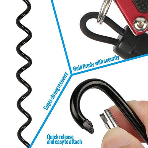 Retractable Coil Cord Keychain with Carabiner - Pack of 2 Black
