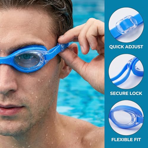 Swim Goggles with Anti-Fog & UV Protection - Blue